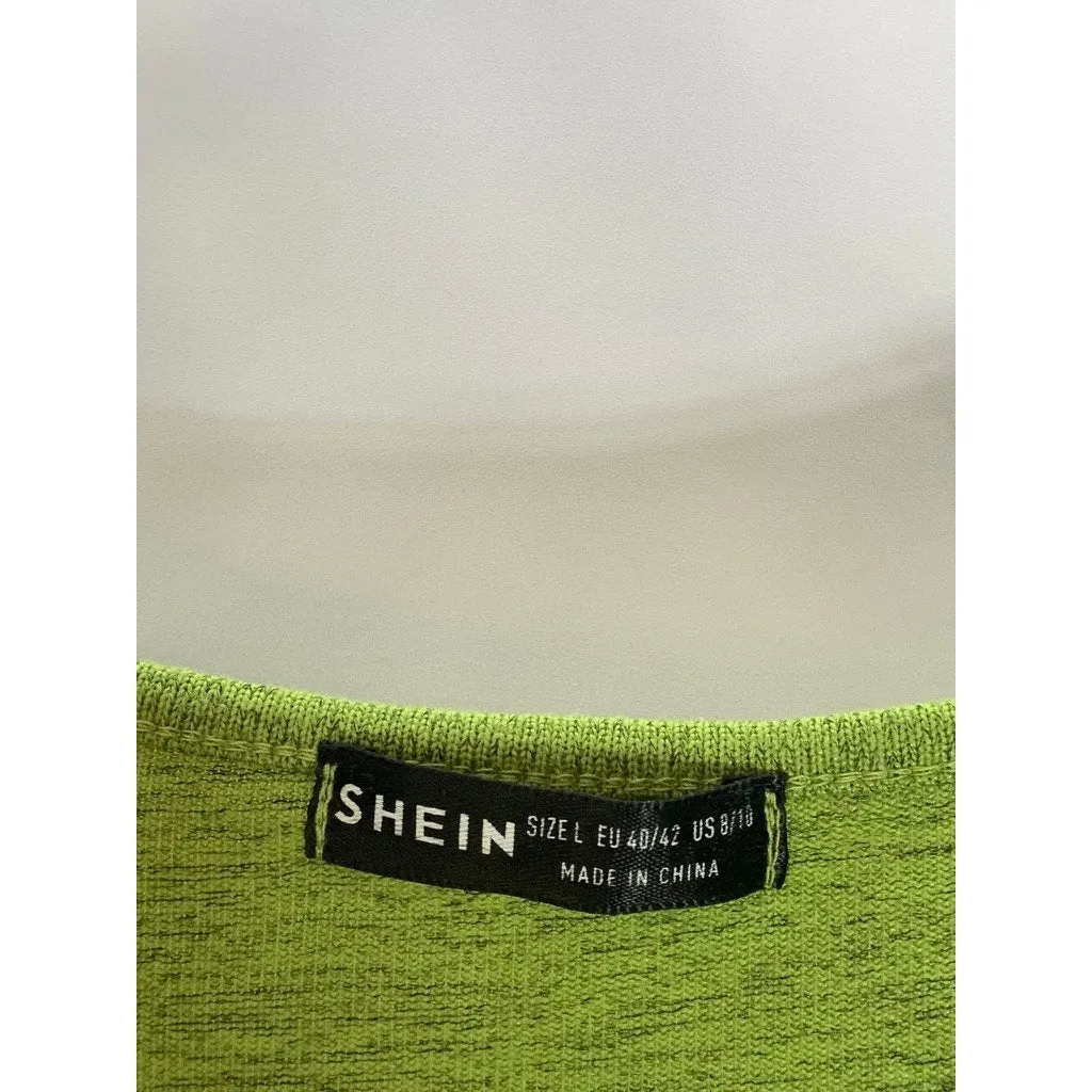 SHEIN Women's Green V-Neck Twist-Front Long Flare Sleeve Knit Top SZ L