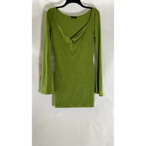 SHEIN Women's Green V-Neck Twist-Front Long Flare Sleeve Knit Top SZ L