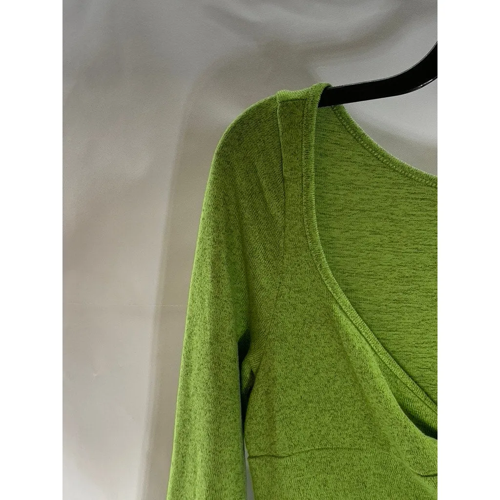 SHEIN Women's Green V-Neck Twist-Front Long Flare Sleeve Knit Top SZ L