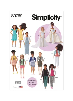 Simplicity Pattern S9769 11 1/2" Fashion Clothes for Regular and Curvy Size Dolls