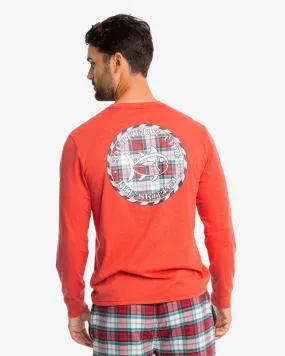 Southern Tide Men's LS Plaid Skipjack Medallion Tee / Heather Charleston Red