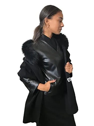 Spectacular beautiful cashmere Black cape stole shawl scarf on the head trim arctic fox 200cm *50cm  Handmade Products