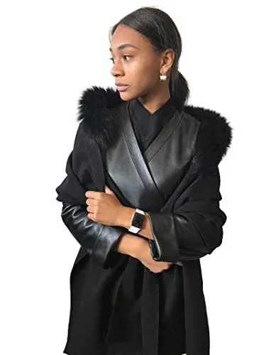 Spectacular beautiful cashmere Black cape stole shawl scarf on the head trim arctic fox 200cm *50cm  Handmade Products