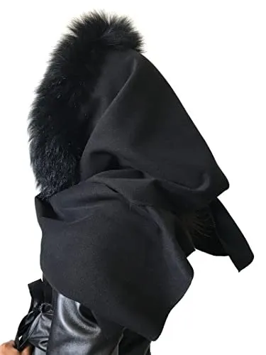 Spectacular beautiful cashmere Black cape stole shawl scarf on the head trim arctic fox 200cm *50cm  Handmade Products