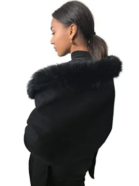Spectacular beautiful cashmere Black cape stole shawl scarf on the head trim arctic fox 200cm *50cm  Handmade Products