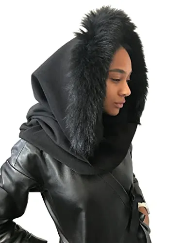 Spectacular beautiful cashmere Black cape stole shawl scarf on the head trim arctic fox 200cm *50cm  Handmade Products