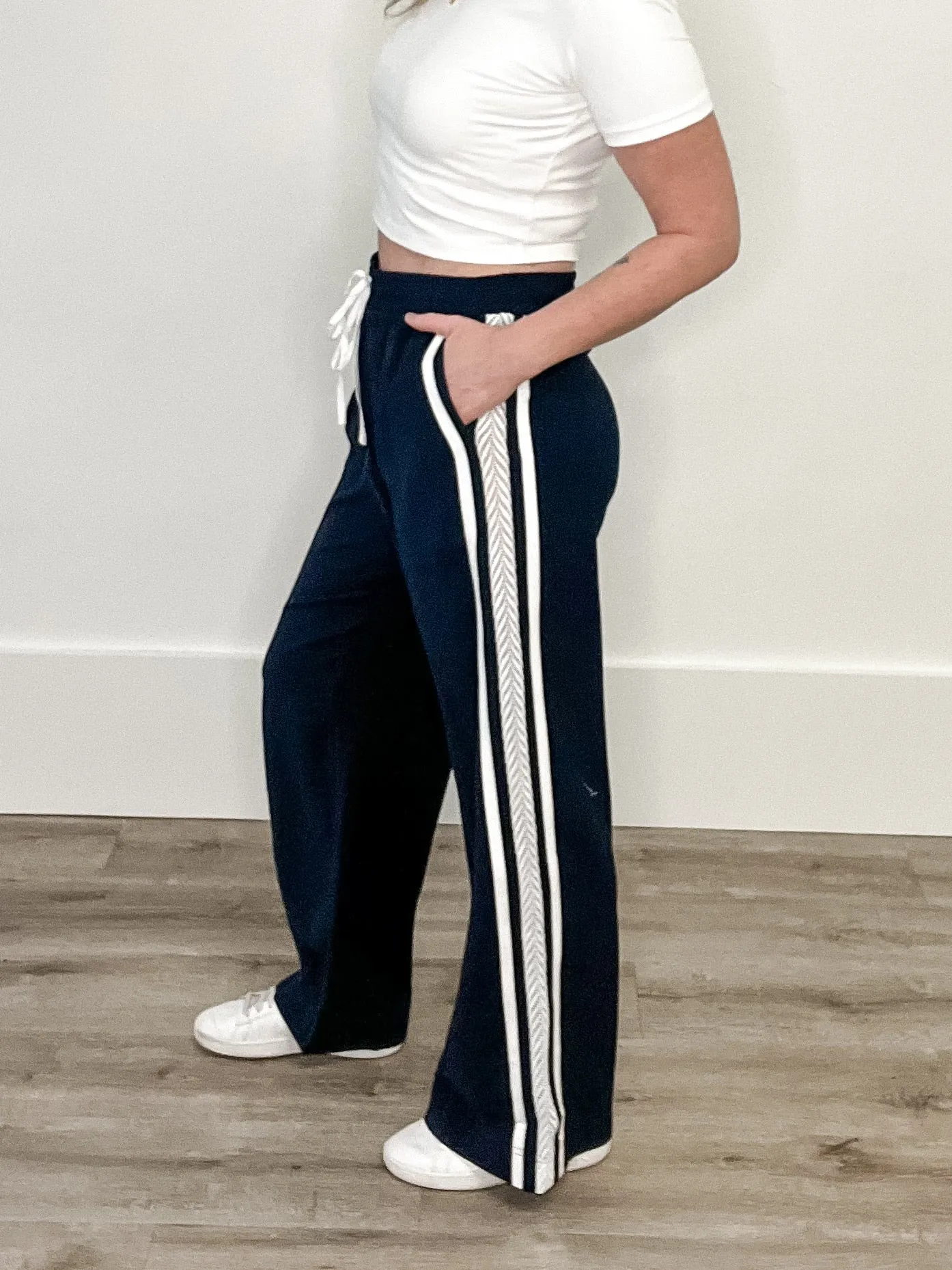 Straight Leg Track Pants - Navy