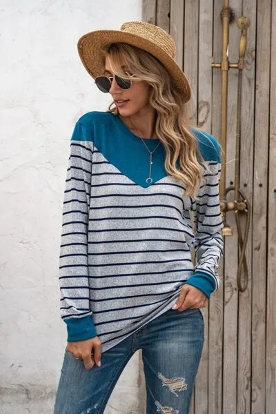 Striped Round Neck Long Sleeve T-Shirt