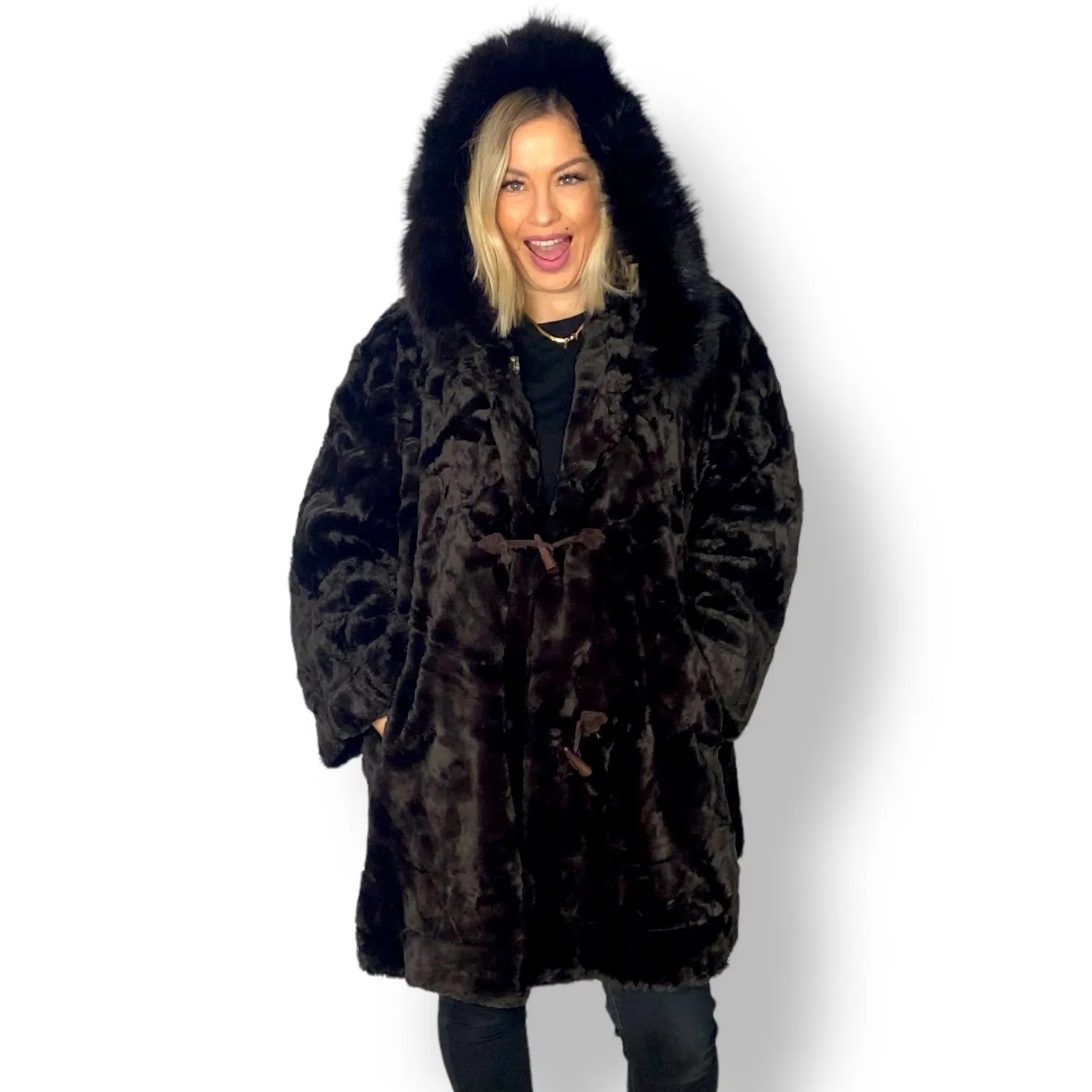 Stunning Chocolate Brown Faux Fur Coat