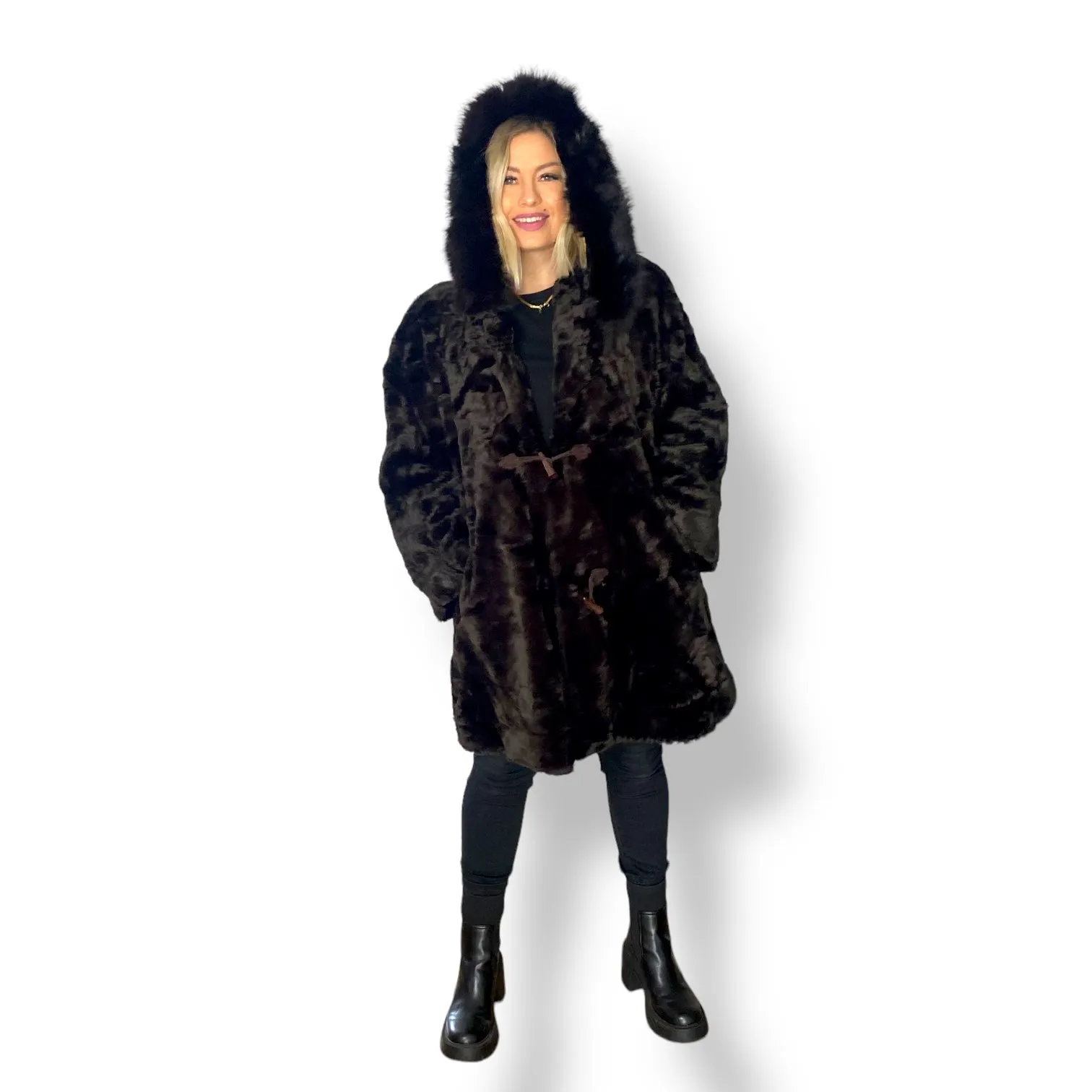 Stunning Chocolate Brown Faux Fur Coat