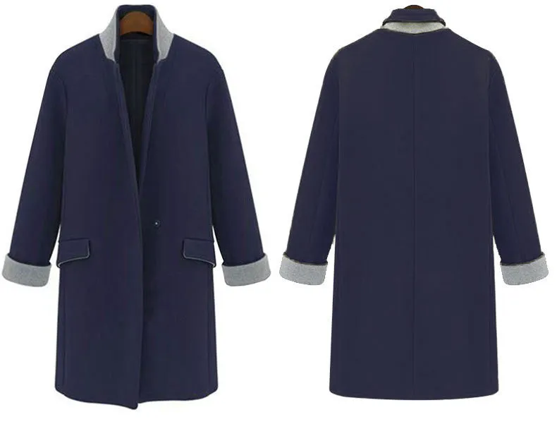 Suit Collar Straight Long Sleeves One Button Long Slim Coat