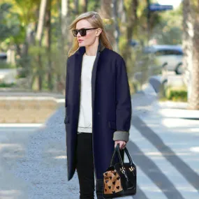 Suit Collar Straight Long Sleeves One Button Long Slim Coat