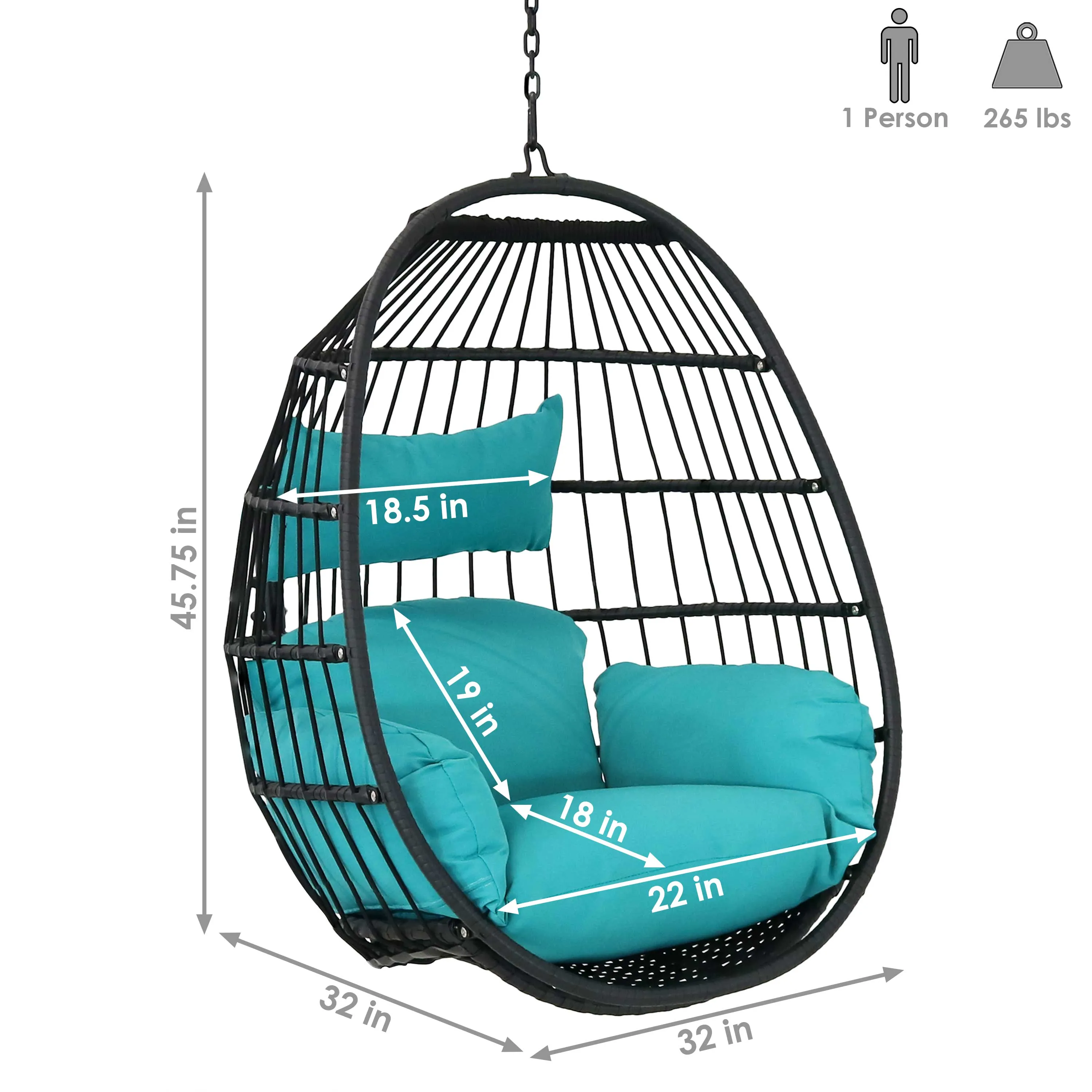 Sunnydaze Dalia Outdoor Hanging Egg Chair with Seat Cushions - 45"