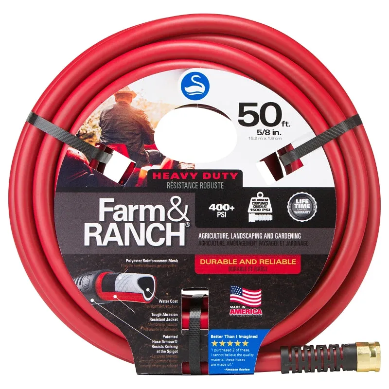 Swan SNFR58050 Garden Hose, 5/8 in, 50 ft L, Female x Male, Polyester, Red :EA: QUANTITY: 1