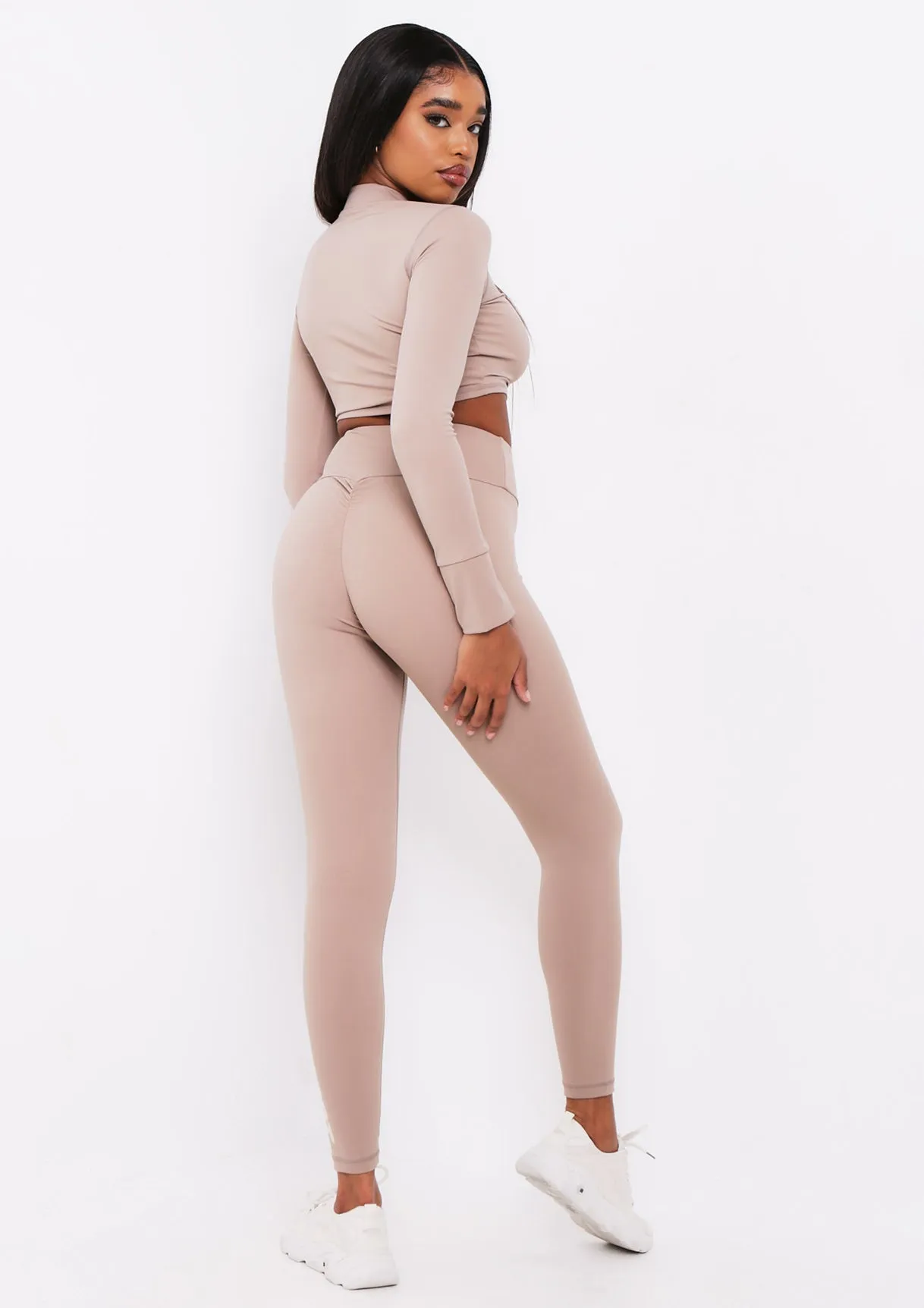 Tana Mocha Missy Sport Zip Through Cropped Gym Jacket