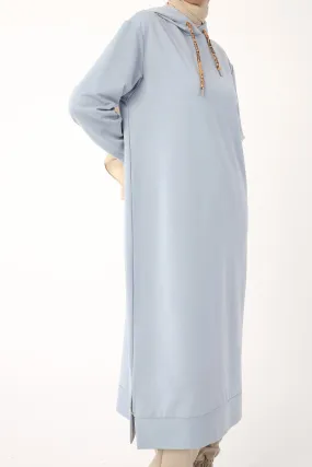 TLD Women Allday Light Blue Leopard Print Hooded Tunic with Laces - Bolingbrook