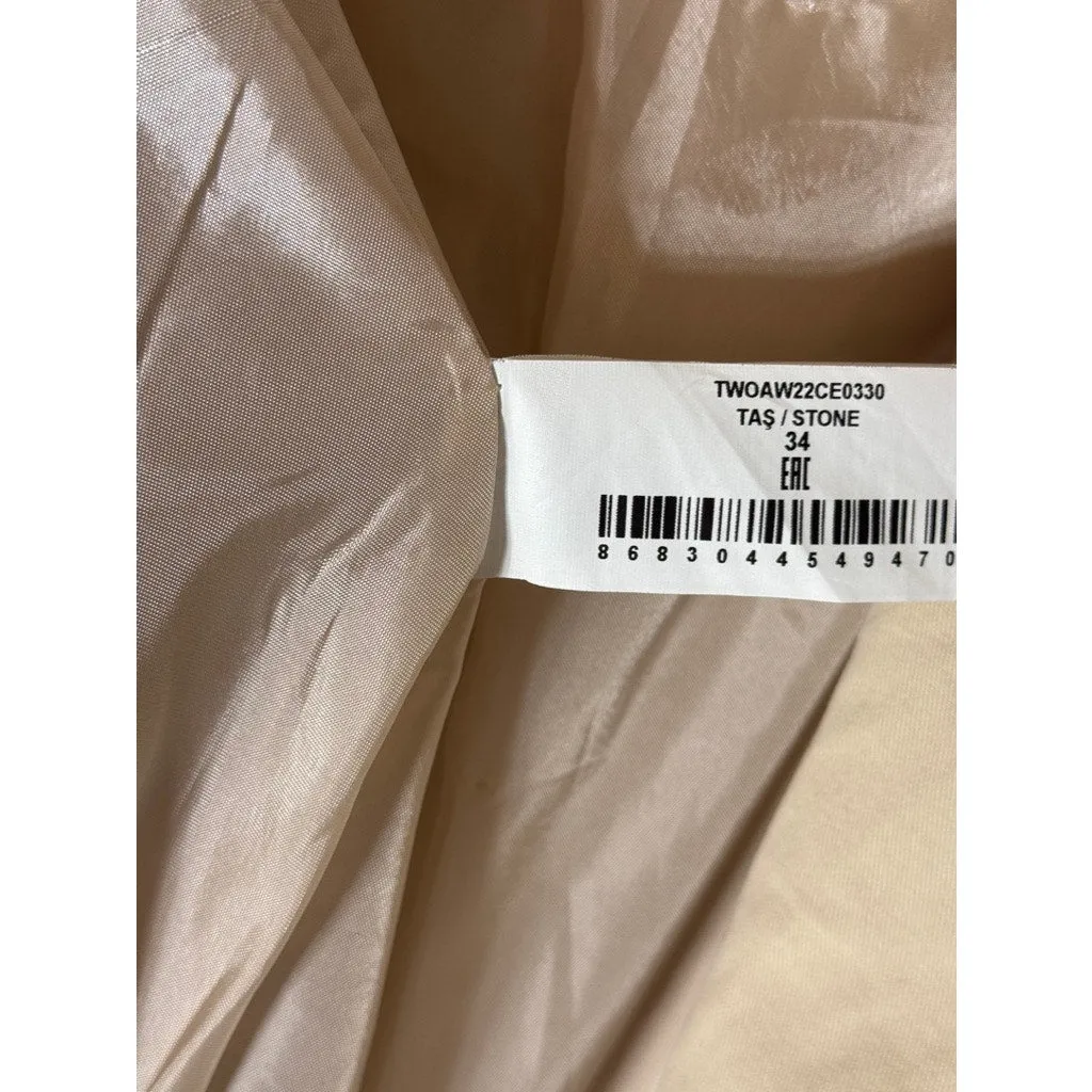 TRENDYOL Women's Stone Open-Front Notch-Lapel Belted Blazer SZ 34(XS)