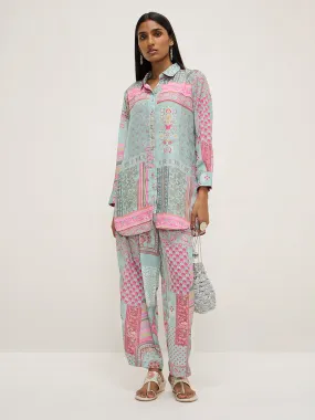 Vark Multicolour Printed High-Low Tunic and Pants Set