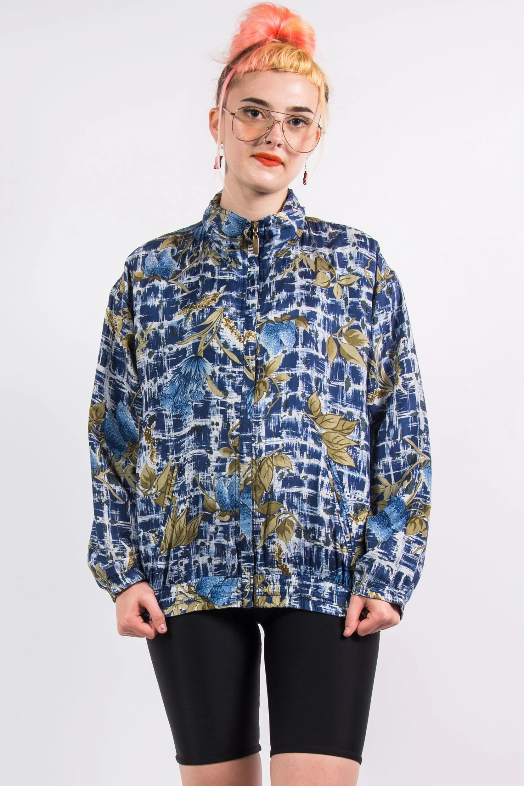 Vintage 90's Silk Floral Print Bomber Jacket