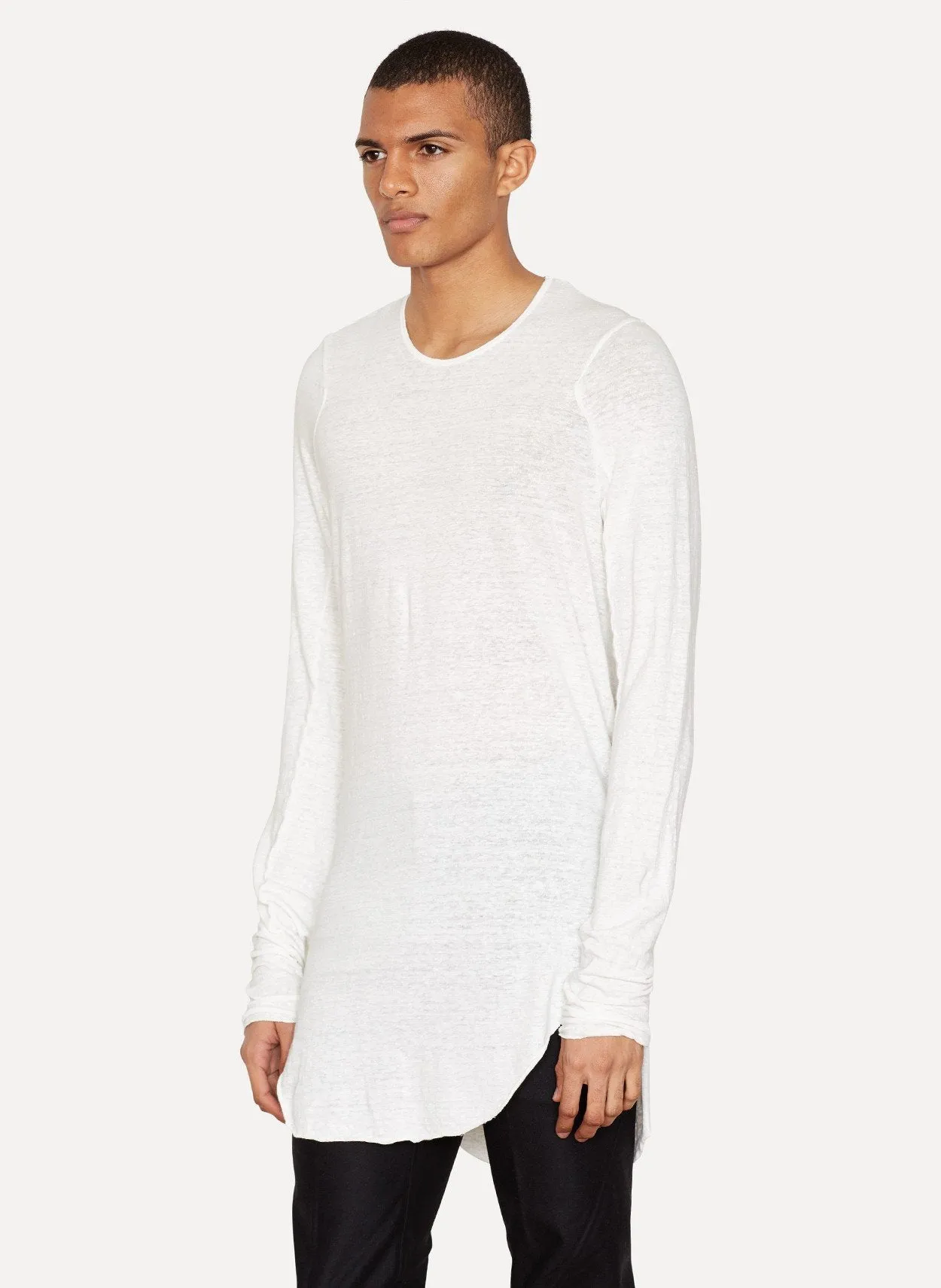 White Linen Jersey Intarsia T-Shirt