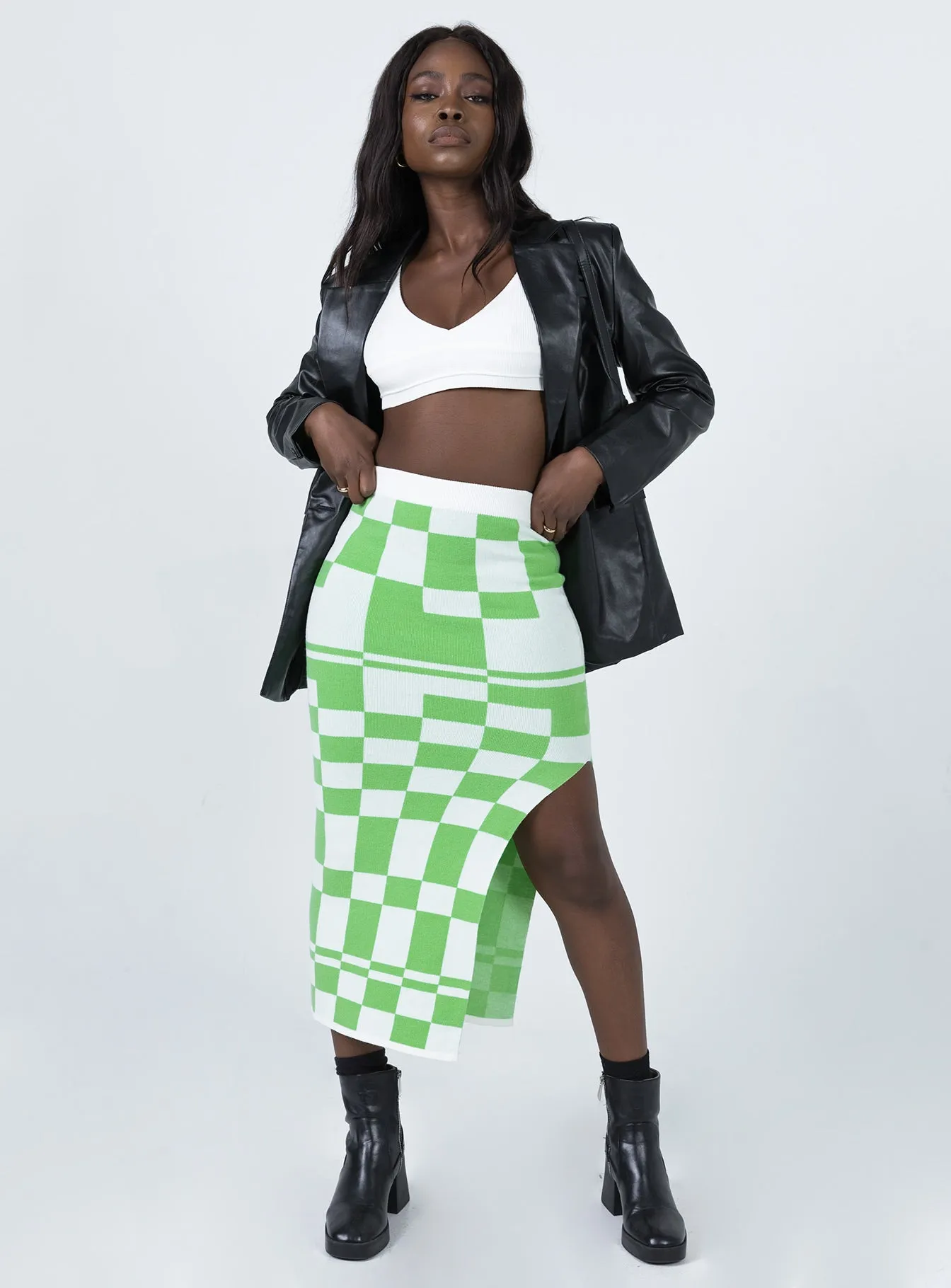 Whitemore Checkboard Midi Skirt Green
