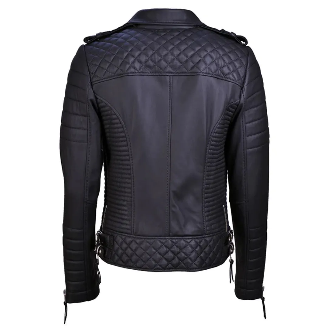Women`s Black Biker Leather Jacket