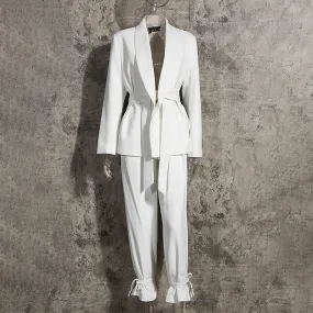 Women’s High Waist Belted Career Set