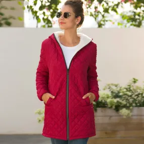 Women’s Hooded Long Sleeve Coat with Zipper and Pockets S-2XL