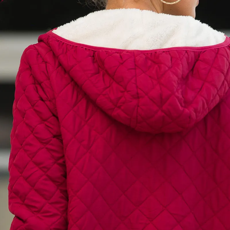 Women’s Hooded Long Sleeve Coat with Zipper and Pockets S-2XL