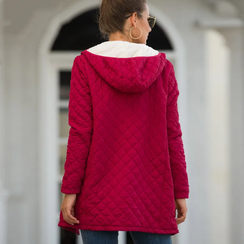Women’s Hooded Long Sleeve Coat with Zipper and Pockets S-2XL