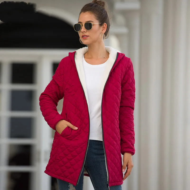 Women’s Hooded Long Sleeve Coat with Zipper and Pockets S-2XL