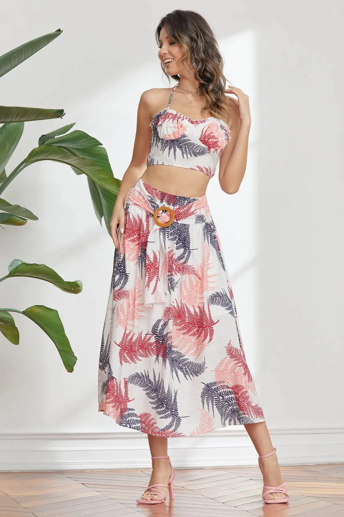 Women's Shirred Backless Halter Crop Top