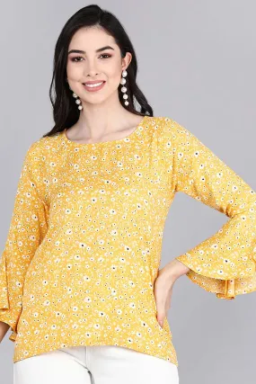 Yellow Poly Crepe Floral Print Top