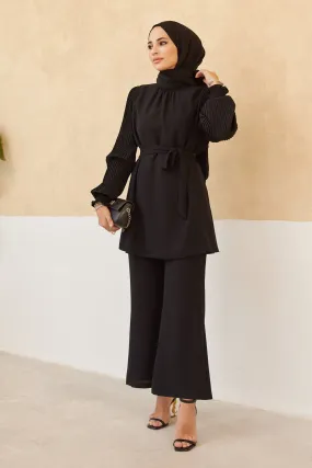 ZRF Women Sleeves Puffy Pants Tunic Set - Black - Tepotzotlán