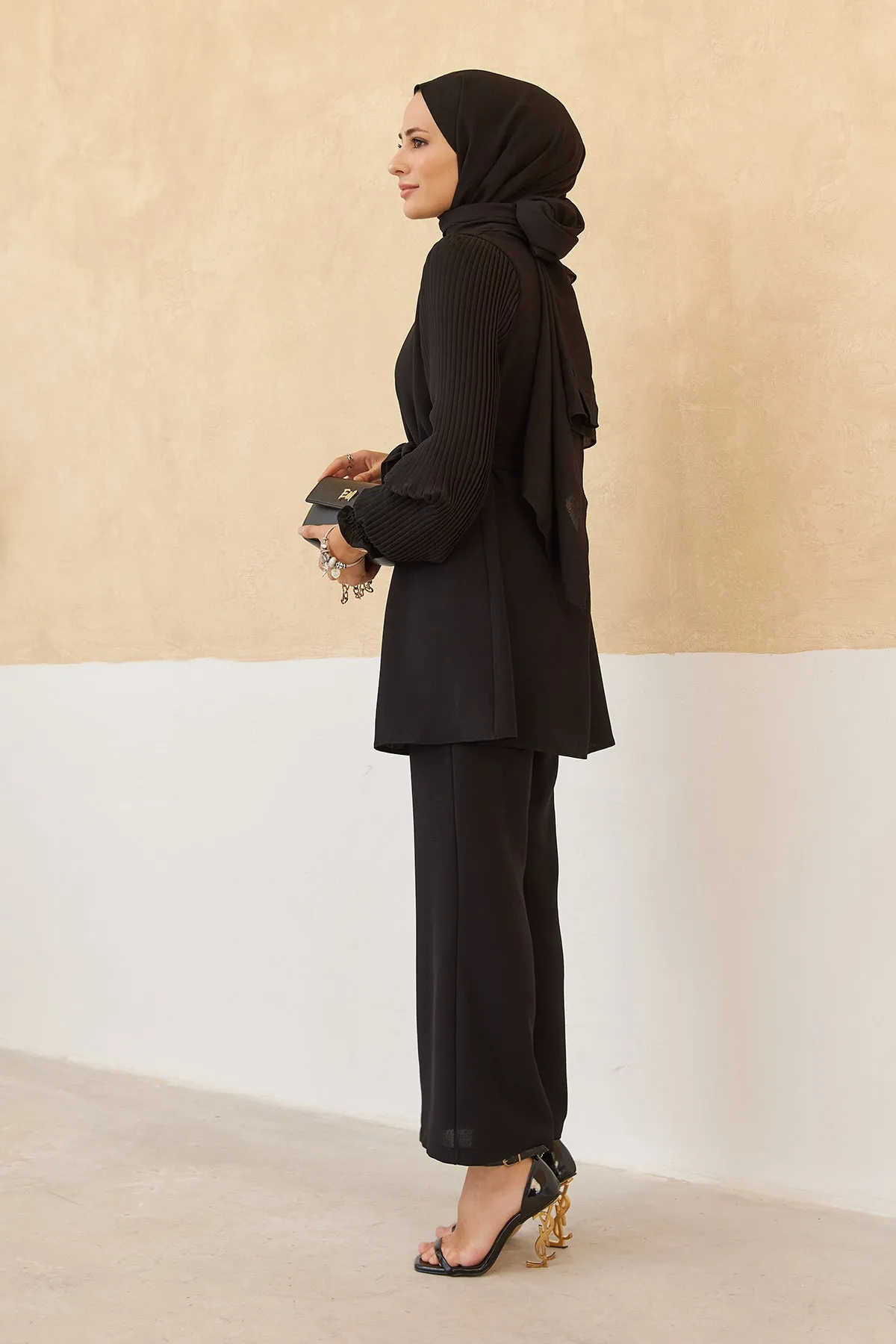 ZRF Women Sleeves Puffy Pants Tunic Set - Black - Tepotzotlán