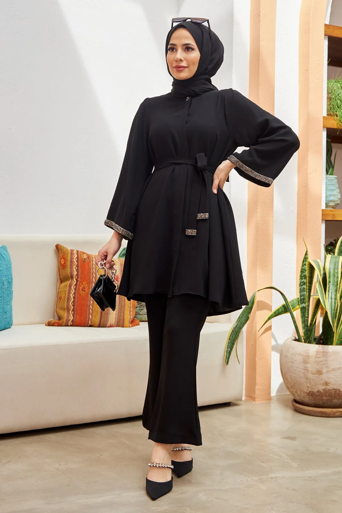 ZRF Women Spanish Flared Pants Tunic Set - Black - Antibes