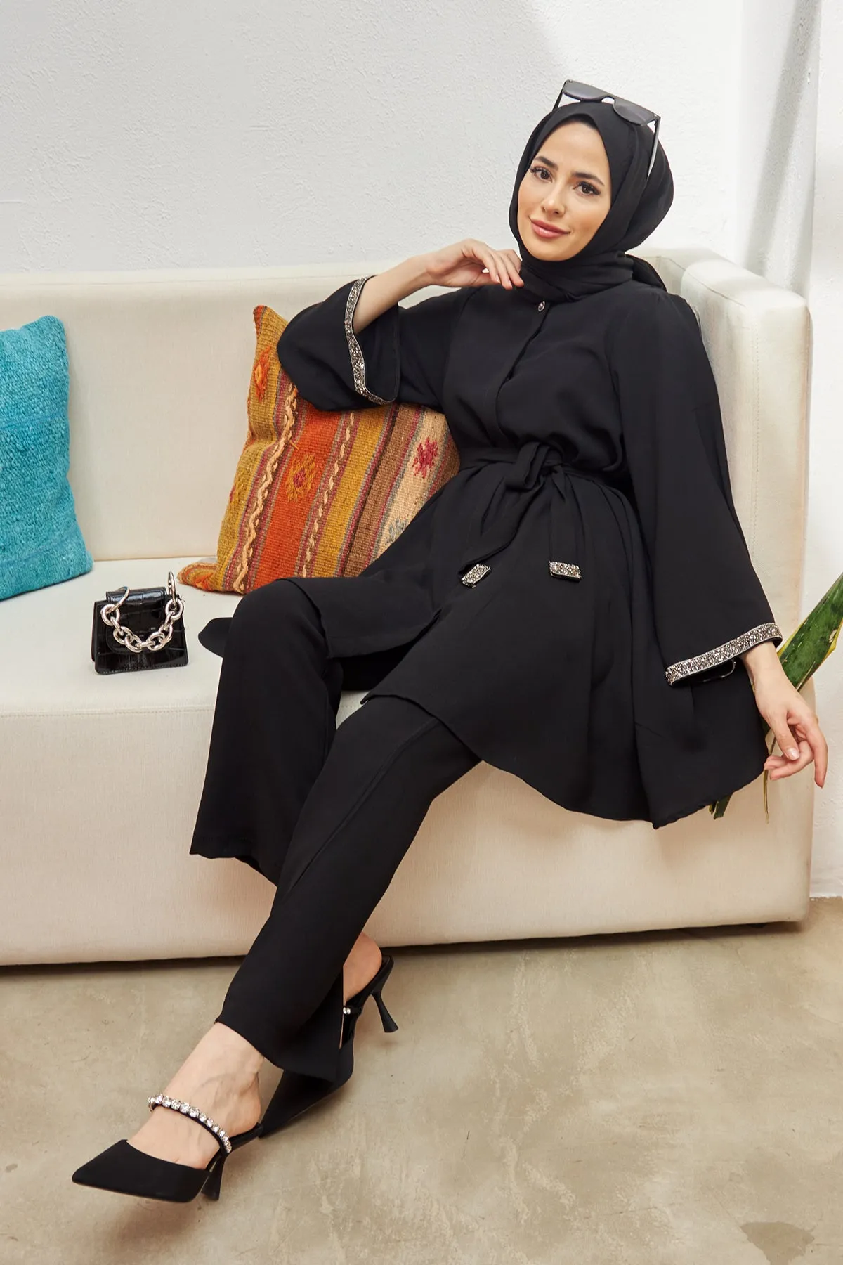 ZRF Women Spanish Flared Pants Tunic Set - Black - Antibes