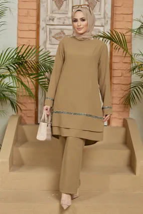 ZRF Women Stone Detailed Tunic Pants Set - Mink - Königswinter