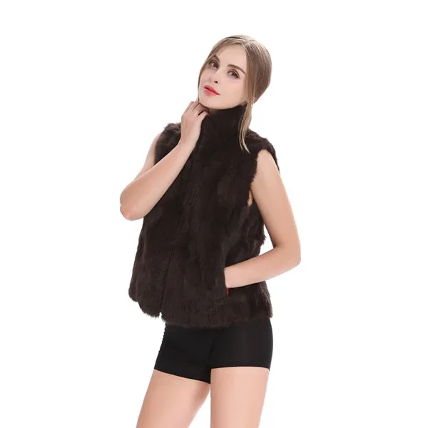ZY88041  Autumn Lady Genuine Natural Fur Rabbit Fur Vest Mandarin Collar Winter Women Fur Waistcoat Female Outerwear Coats Gilet